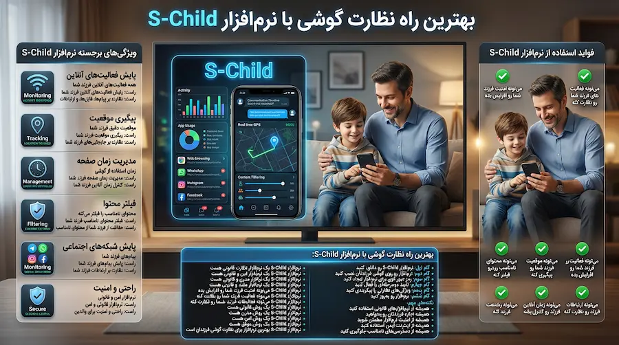 قابلیت‌های S-Child برای گزارش‌گیری از تماس‌ها، پیام‌ها و لوکیشن