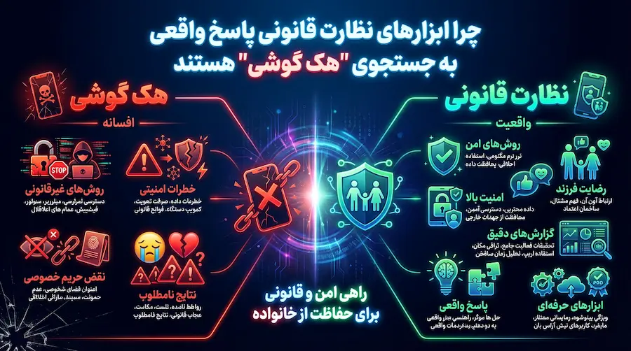 هک گوشی با لینک ؛ بررسی واقعیت ، ریسکها و راهکار قانونی نظارت والدین 4 نظارت آگاهانه و قانونی به جای هک گوشی با لینک و نفوذ پنهانی